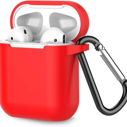 Protective Silicone Case with Keychain for Apple Airpods 1 & 2 (Front LED Not Visible) (Red)