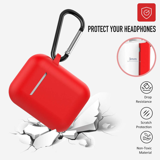 Protective Silicone Case with Keychain for Apple Airpods 1 & 2 (Front LED Not Visible) (Red)