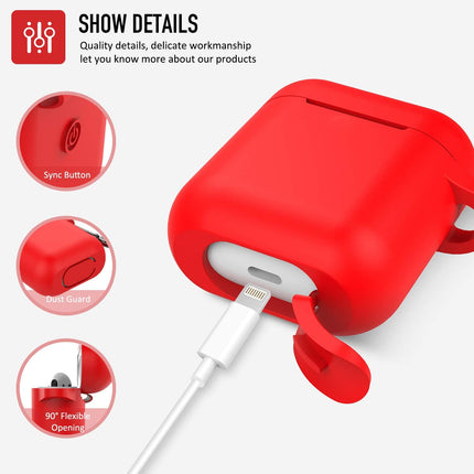 Protective Silicone Case with Keychain for Apple Airpods 1 & 2 (Front LED Not Visible) (Red)