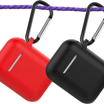 Protective Silicone Case with Keychain for Apple Airpods 1 & 2 (Front LED Not Visible) (Red)