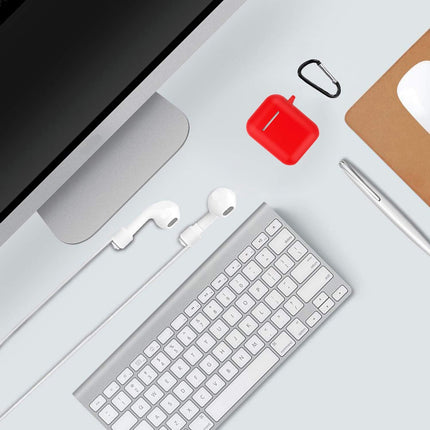 Protective Silicone Case with Keychain for Apple Airpods 1 & 2 (Front LED Not Visible) (Red)